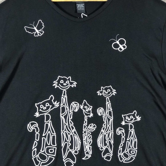 Vintage Cat Shirt Womens Large Embroidered Abstract Geometric Black HMJ Resort - Picture 4 of 10